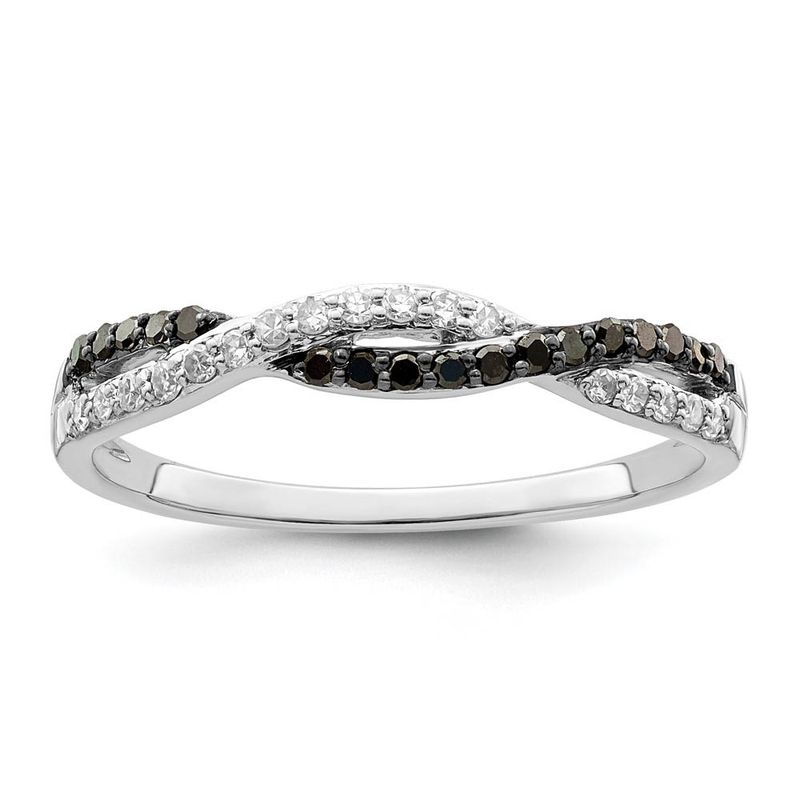 1/5 Ctw Black & White Diamond Twisted Ring In Sterling Silver Size 7